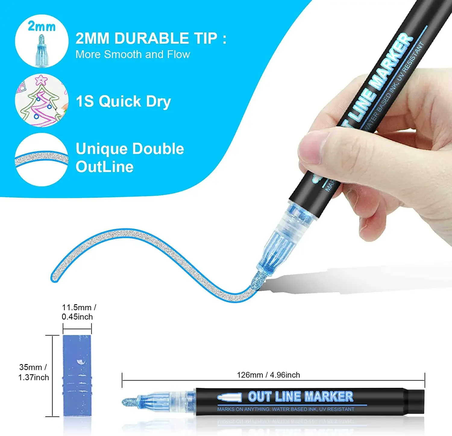 8-60 Color Double Line Outline - Highlighter Set Pastel recension och pris
