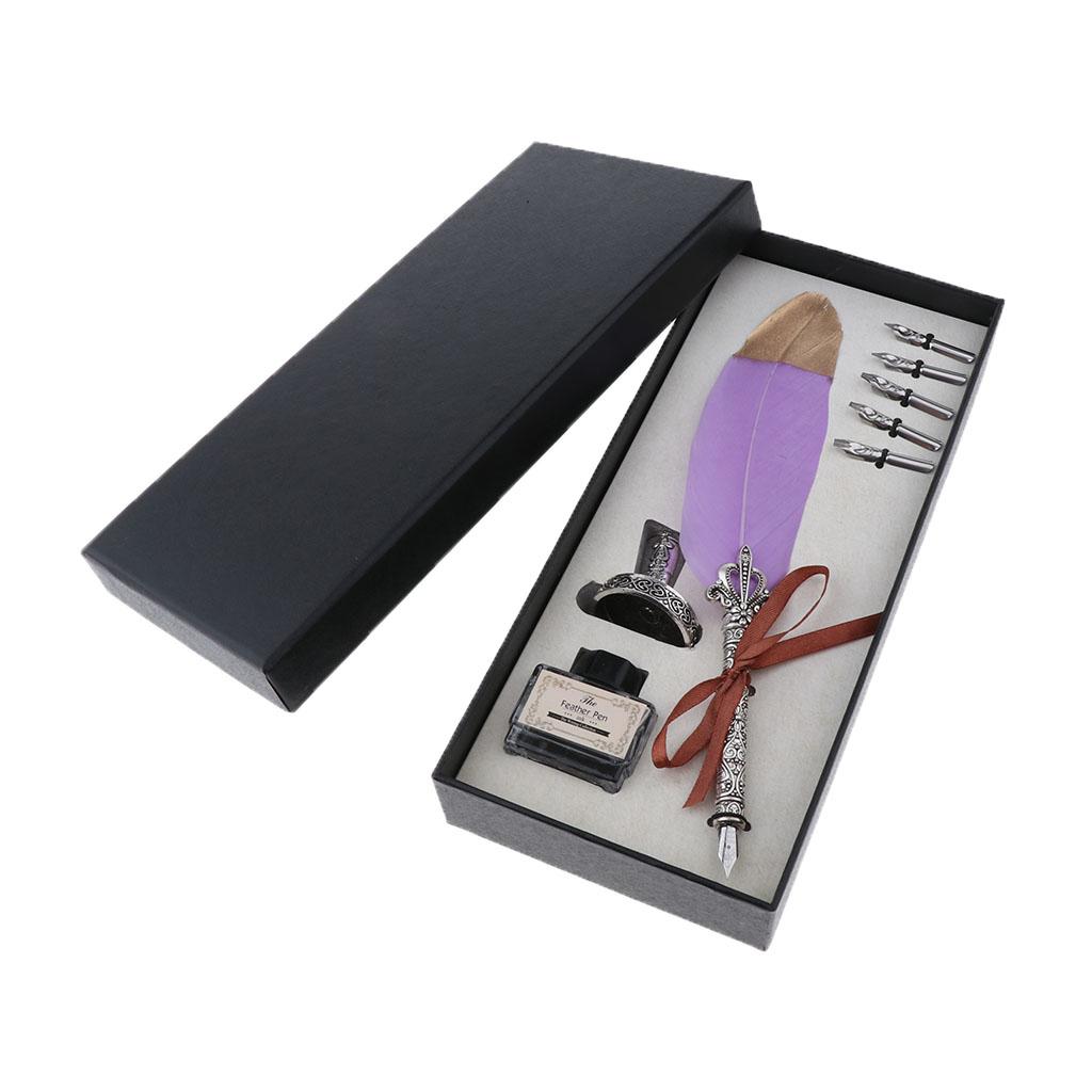 Antique Fountain Pen Feather Q - Calligraphy Ink Bottle recension och pris